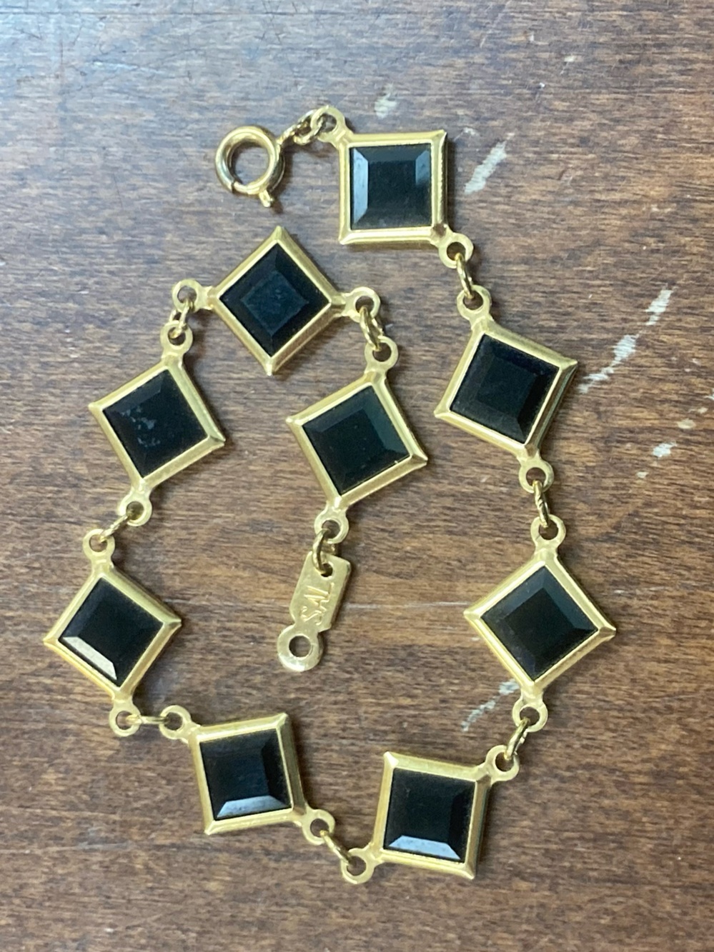 Swarovski SAL black crystal bezel set 18kt gold plated bracelet 7"